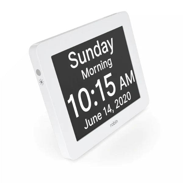 8" Robin Day Clock - WHITE with spoken time announcements